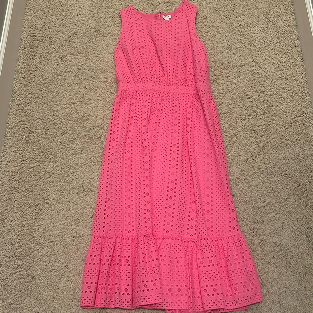 Sleeveless Pink Eyelet Midi Dress